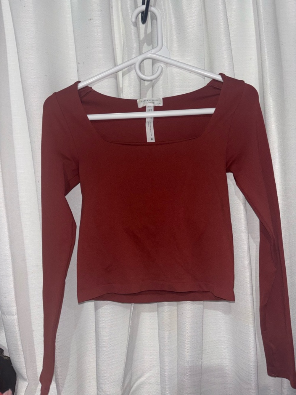 Altar'd State Square Neck Long Sleeve Top - Burgundy Wine
